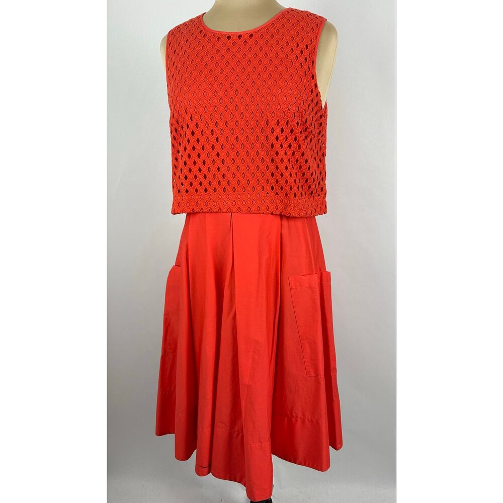 Eliza J Tangerine Orange Pleated Patch Pocket Cotton Midi Dress Summer Size 8 M
